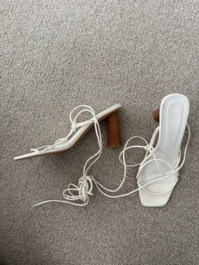 Bellini White Lace-Up Block Heel Sandals